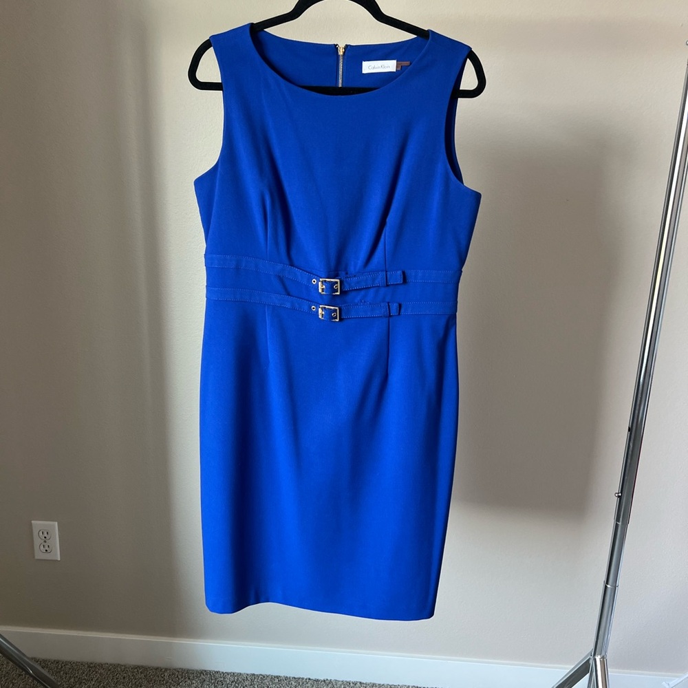 Calvin Klein Royal Blue Belted Midi Dress